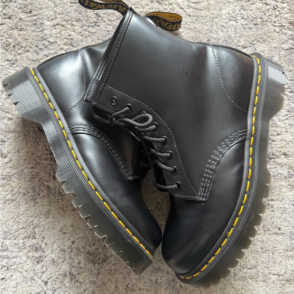 Dr. Martens Black Boots with Yellow Stitching